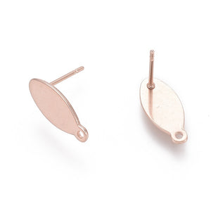 Rose gold plated oblong stainless steel studs tops  x 8 pieces