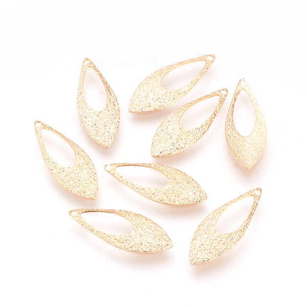 Small genuine 18K gold plated textured marquise shape charm connectors x 8 pieces