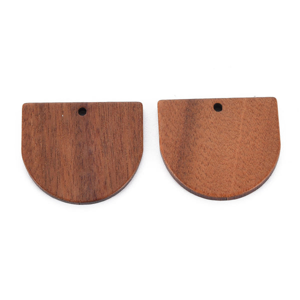 Half oblong shape walnut wood charms/connectors x 4 pieces
