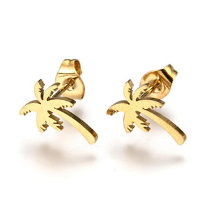 Palm Tree - gold plated stainless steel studs - 1 pair