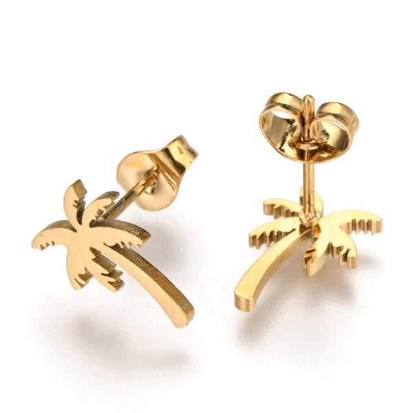 Palm Tree - gold plated stainless steel studs - 1 pair