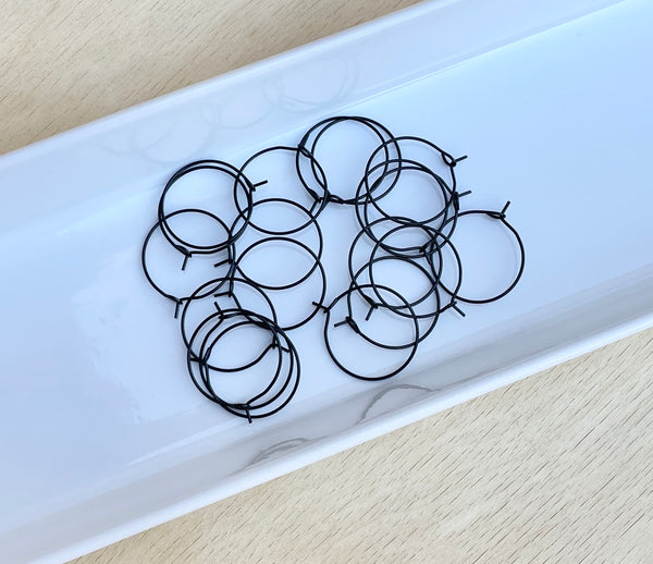 Black 316L surgical stainless steel wire hoops 2.1cm x 10 pieces