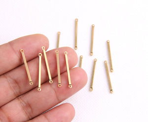 Gold plated bar double connector charm (2.5cm) 6 pieces