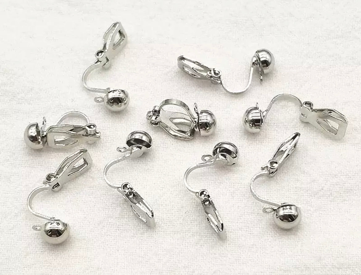 Silver plated dome clip on earring x 8 pieces