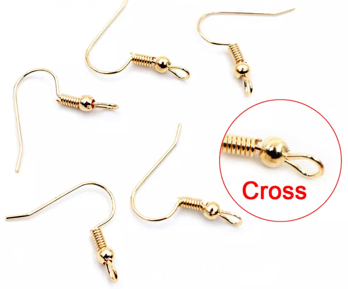 Light gold plated front facing Shepard hooks - 20 pieces