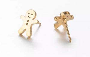 Gold gingerbread people stainless steel studs - 1 pair