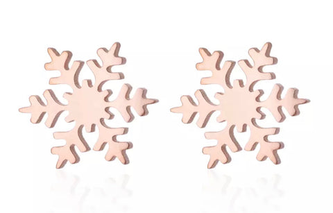 Rose gold plated snowflake stainless steel studs - 1 pair