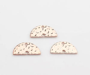 Rose Gold plated textured semi circle charm connector x 6 pieces