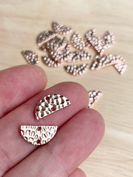 Rose Gold plated textured semi circle charm connector x 6 pieces