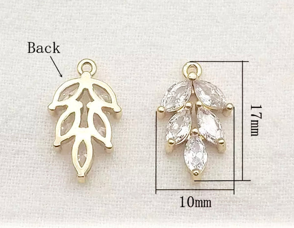 Diamante feather gold plated charm x 4 pieces