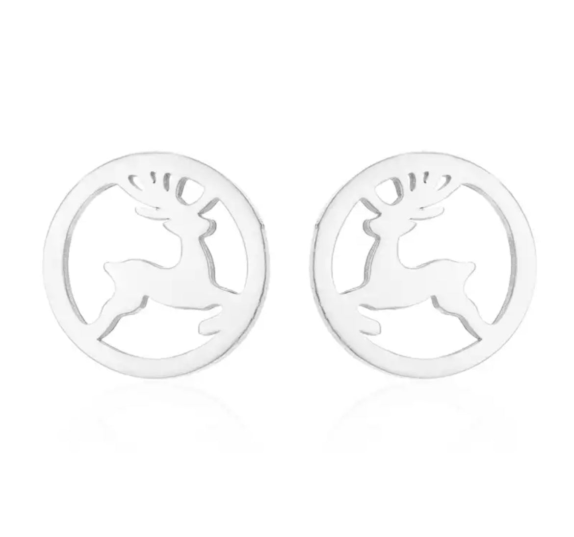 Silver plated Reindeer stainless steel studs - 1 pair