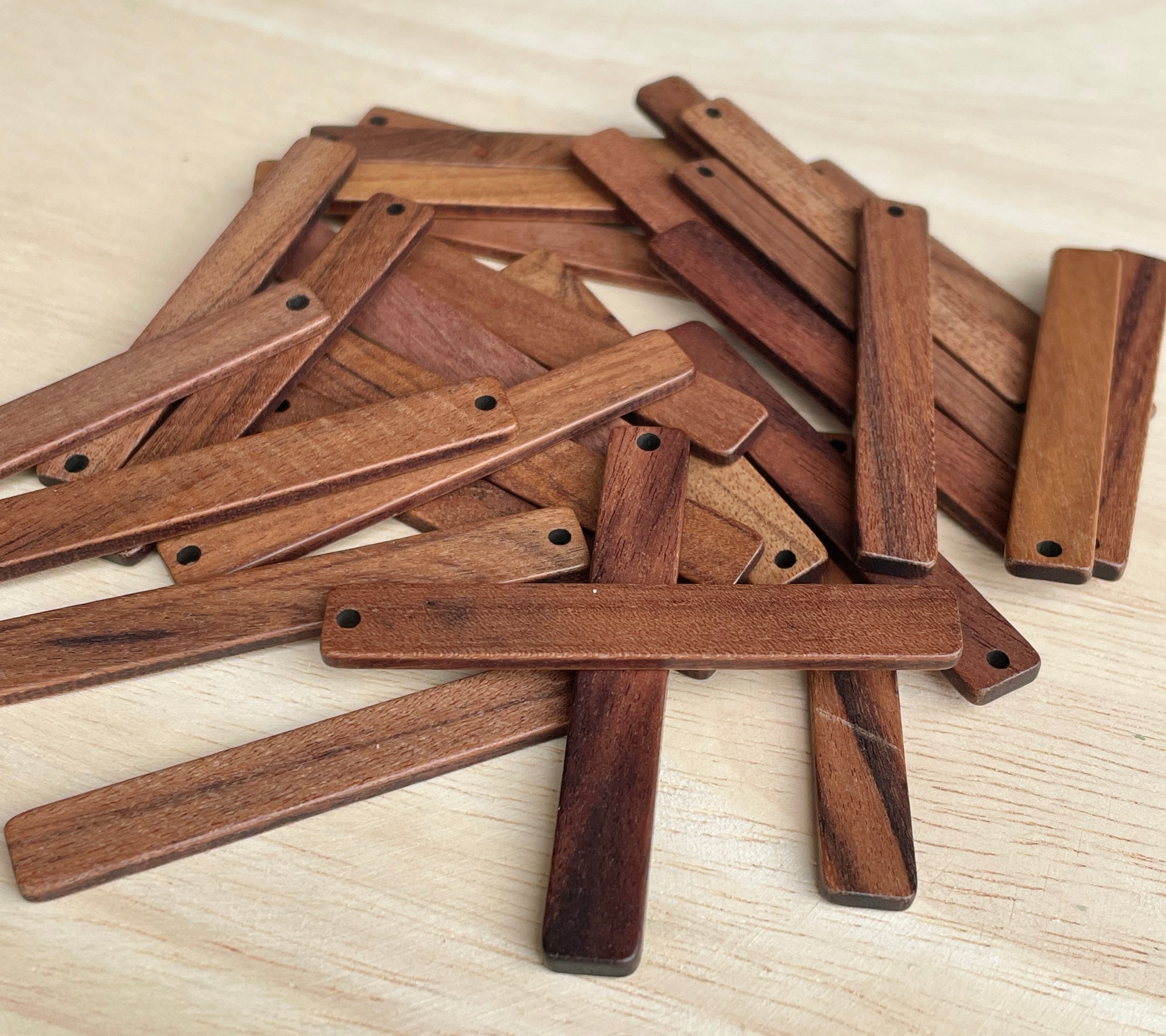 Long Rectangle bar shape walnut wood charms/connectors x 4 pieces