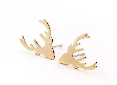 GOLD -  Reindeer head stainless steel studs - 1 pair