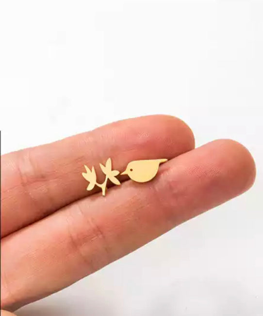 ROSE GOLD bird & twig stainless steel stud pack add on - 1 pair