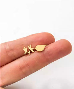 ROSE GOLD bird & twig stainless steel stud pack add on - 1 pair