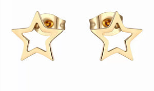 Gold open star stainless steel stud add ons - 1 pair