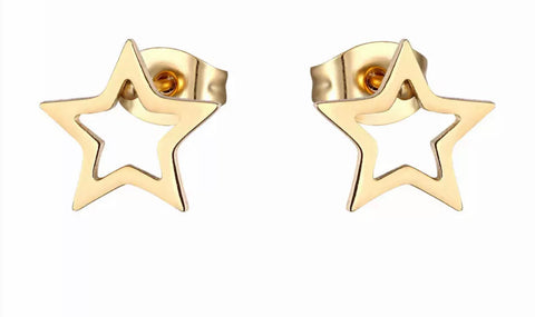 Gold open star stainless steel stud add ons - 1 pair