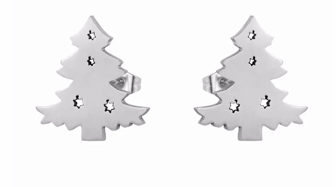 Silver Christmas Tree stainless steel stud add ons - 1 pair