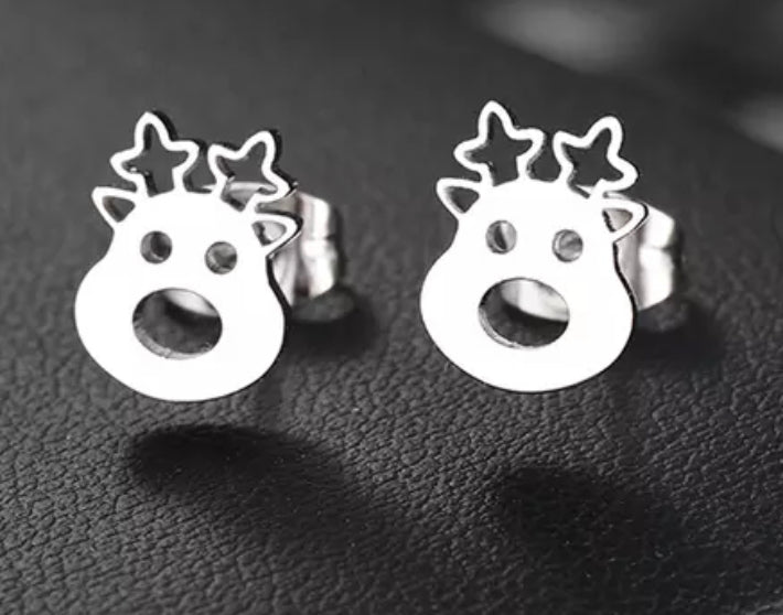 Silver reindeer stainless steel stud add ons - 1 pair