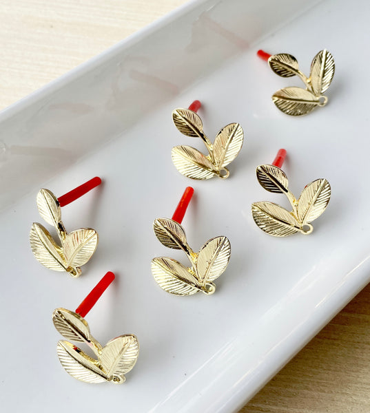 Gold plated leaf stud tops - 6 pieces