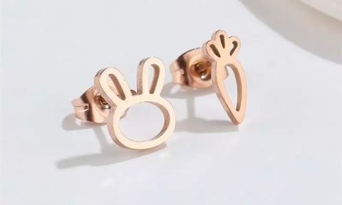 Rose Gold stainless steel Easter Bunny & carrot studs - 1 pair