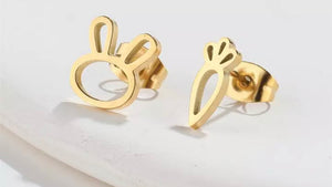 Gold stainless steel Easter Bunny & carrot studs - 1 pair