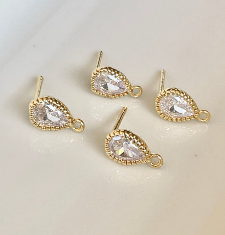 Genuine 18K Gold plated Diamante drop stud tops - 4 pieces