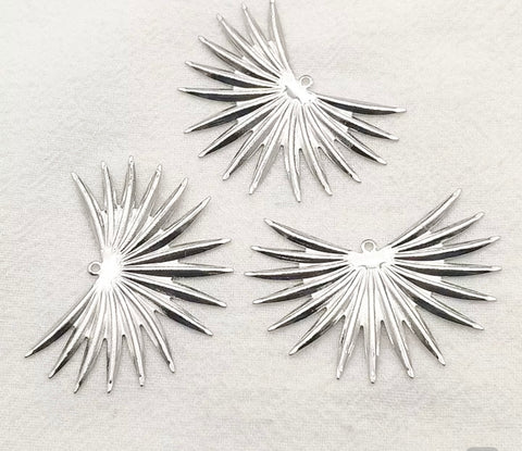 Silver plated fan palm leaf charms x 4 pieces