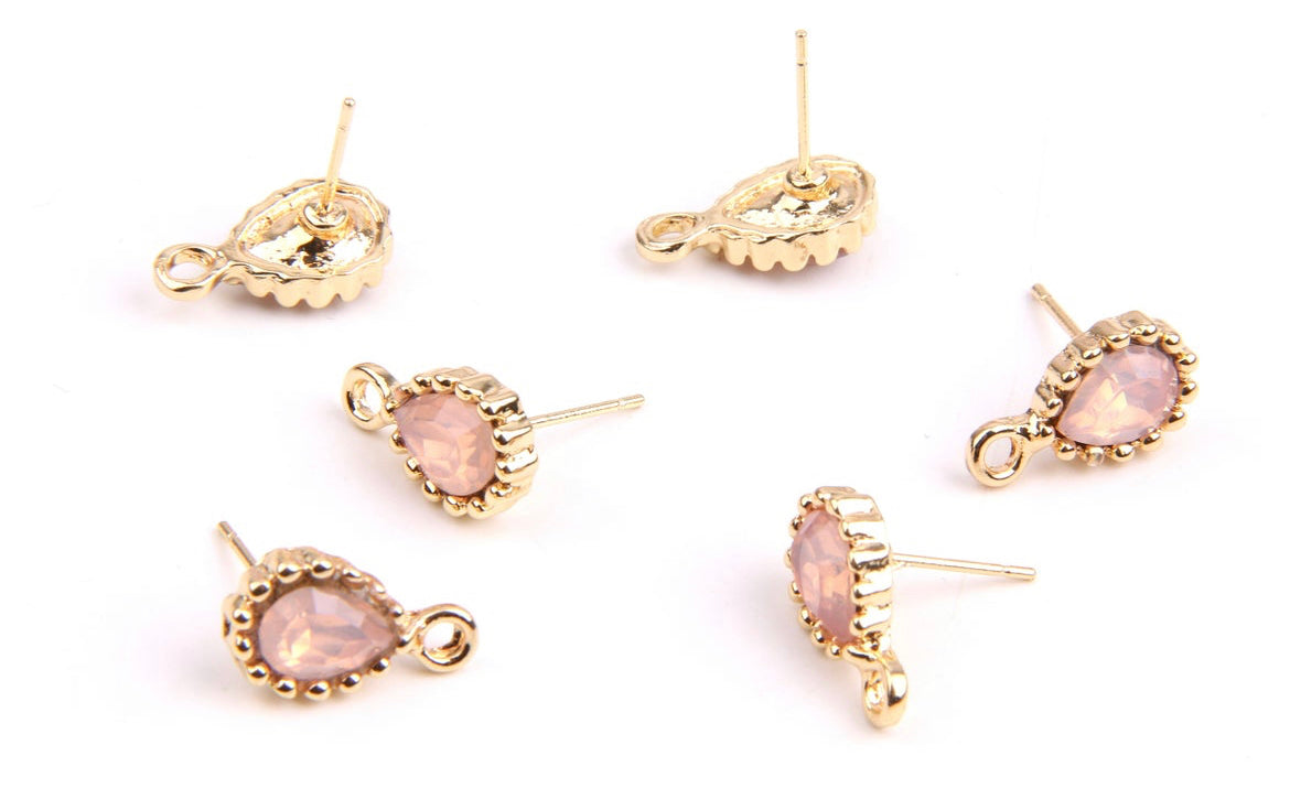 Pink  & gold plated tear drop stud tops x 6 pieces