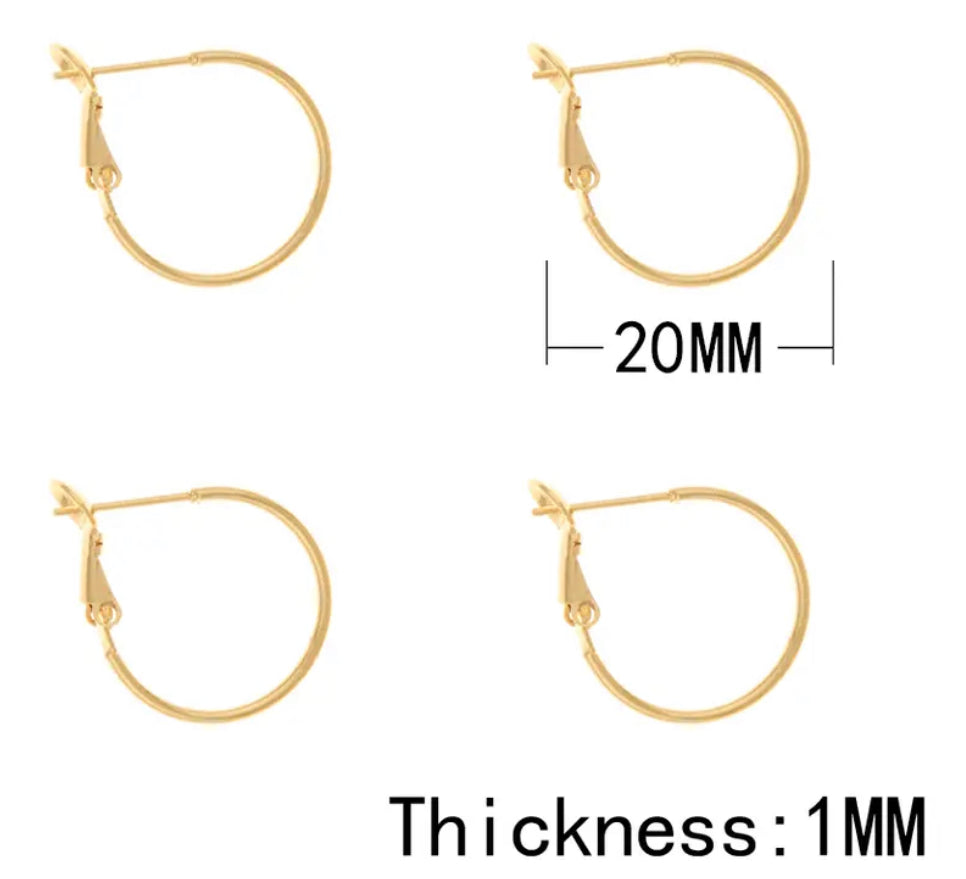 2cm genuine 18K light gold plated hoops - 2 pairs (4 pieces)