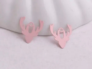 Pink deer head charms x 6