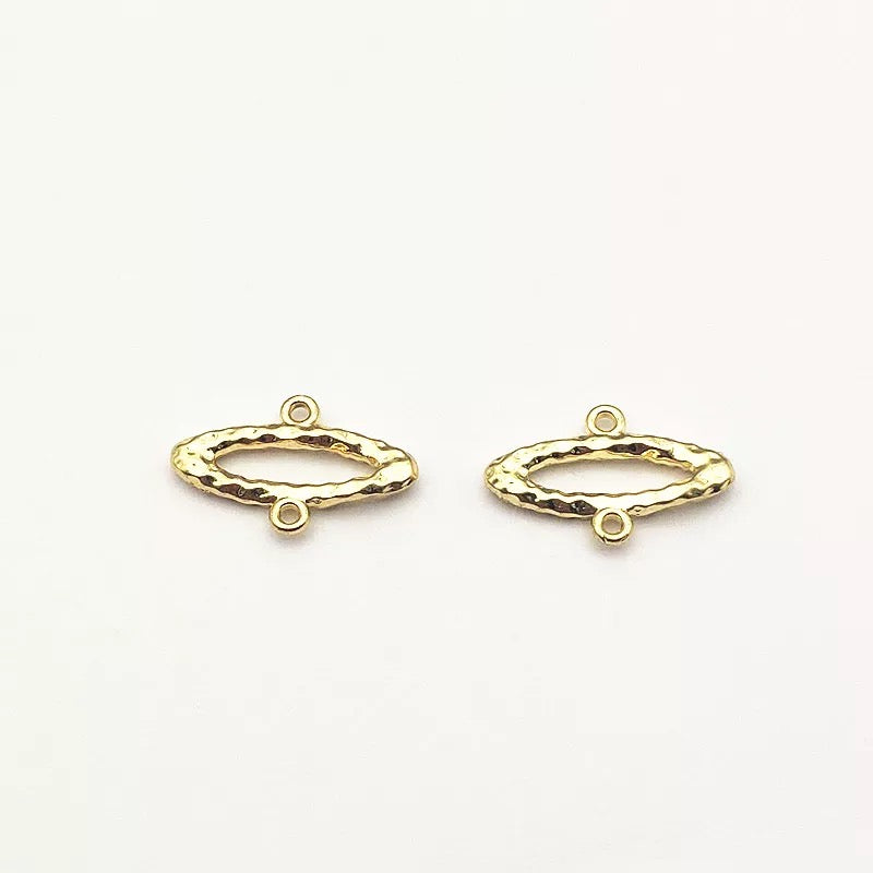 Gold plated wide oval double hole connector charm x 6 pieces