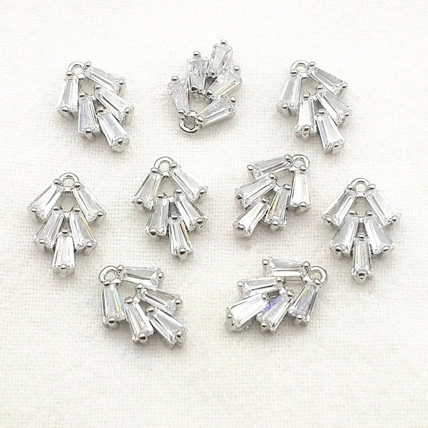 Silver plated Diamante feather charm style x 4 pieces