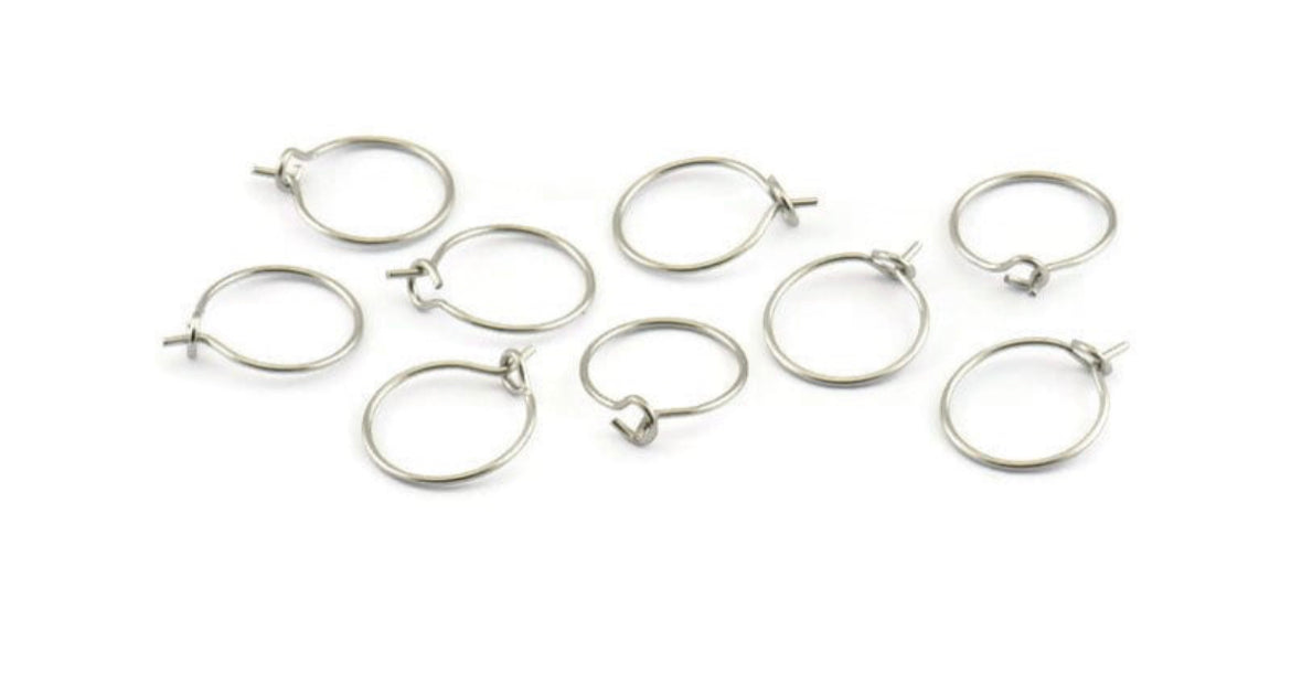 Silver stainless steel wire earring hoops 1.2CM x 10 pieces