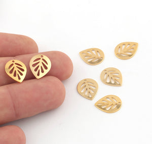 Light gold plated leaf charm connectors x 6 pieces