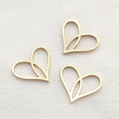 KC light gold plated heart charms x 4