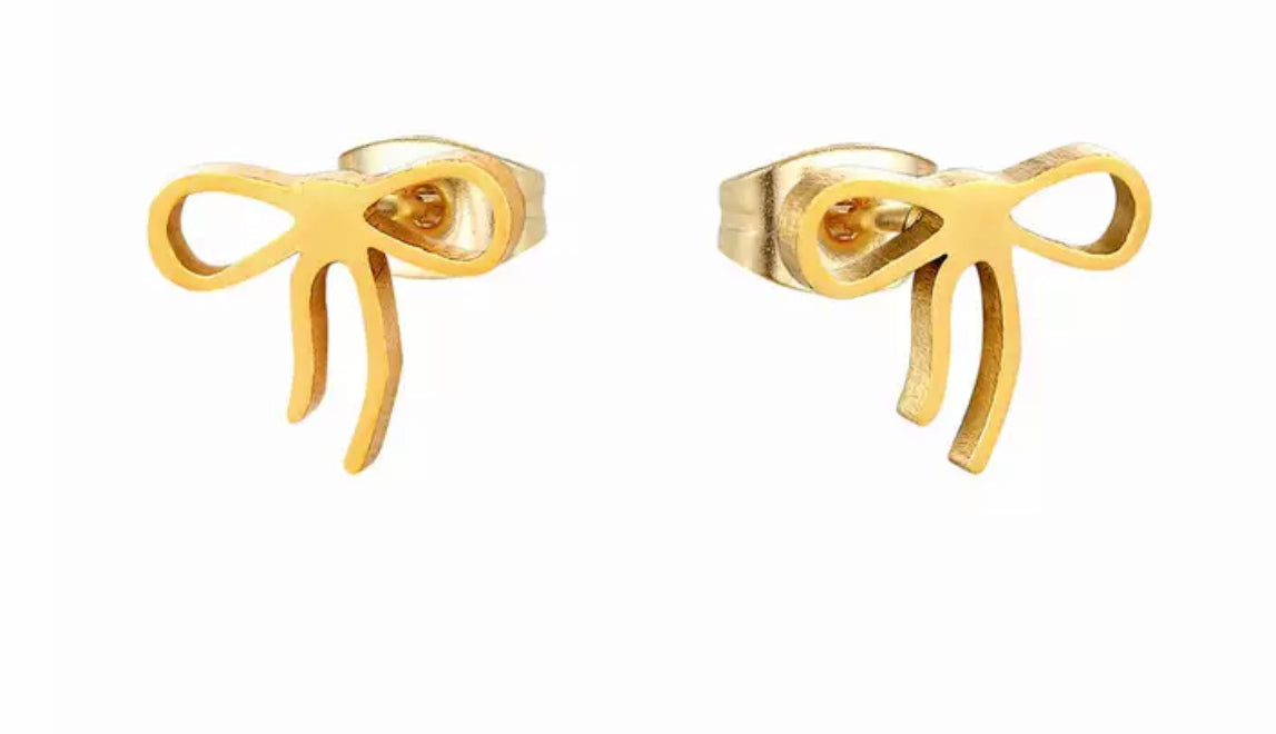 Bow Gold plated stainless steel studs - 1 pair