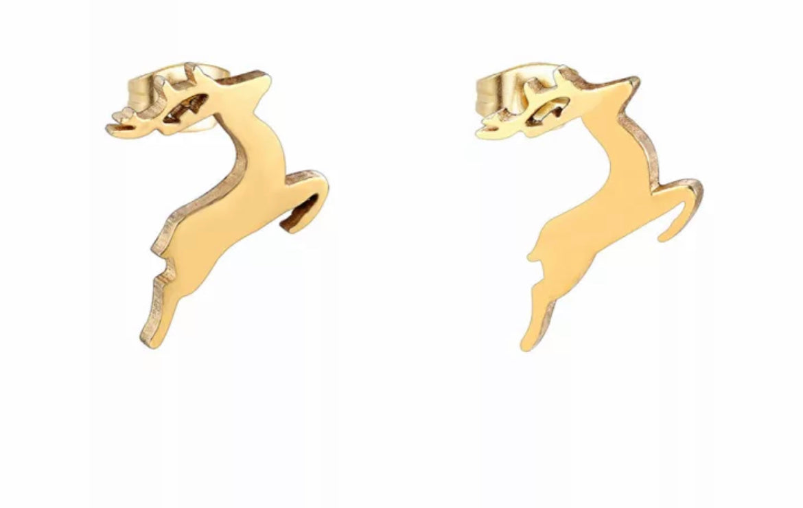 Reindeer Gold plated stainless steel studs - 1 pair