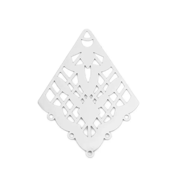 Silver plated rhombus filigree detailed charm - 5 hole links x 6 pieces