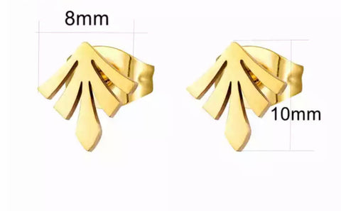 Gold plated geometric leaf stainless steel studs - 1 pair