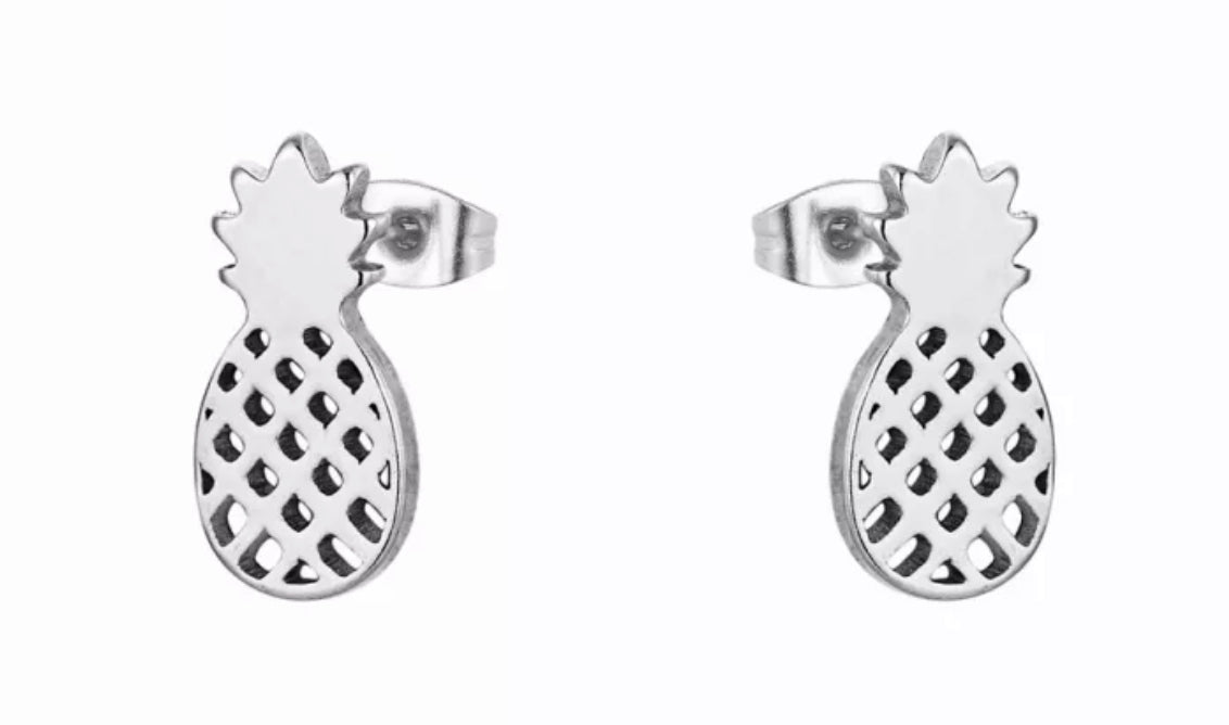 Silver plated pineapple stainless steel studs - 1 pair