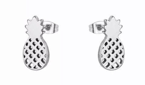 Silver plated pineapple stainless steel studs - 1 pair