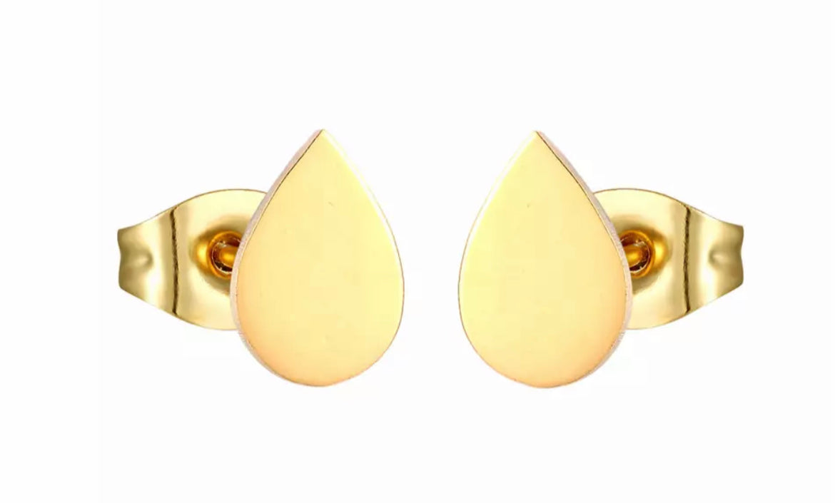 Gold plated drop stainless steel studs - 1 pair