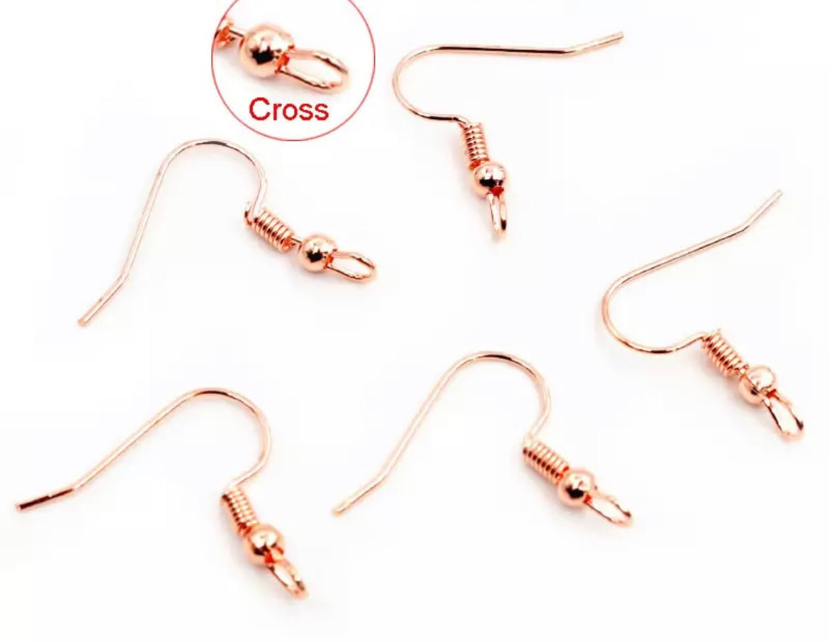 BULK 100 PIECES Bright Rose Gold plated front facing Shepard hooks - nickel & lead free