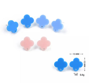 SALE - Clover shape coloured acrylic stud tops with 925 sterling silver posts x 2 pieces