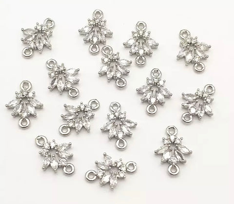 Silver plated Diamante double hole charm connector style x 4 pieces