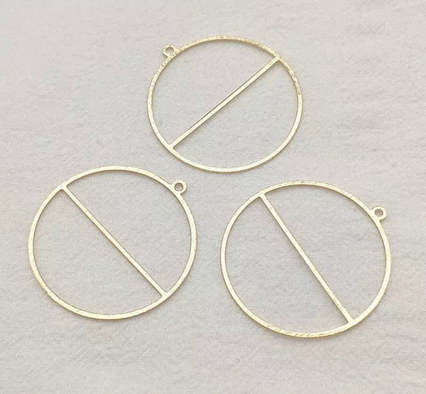 K Gold Light gold plated round sectioned charm connectors x 4 pieces