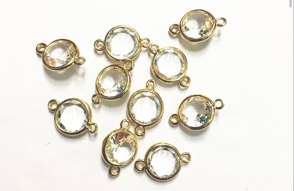 Crystal look round gold border double connector x 4 pieces