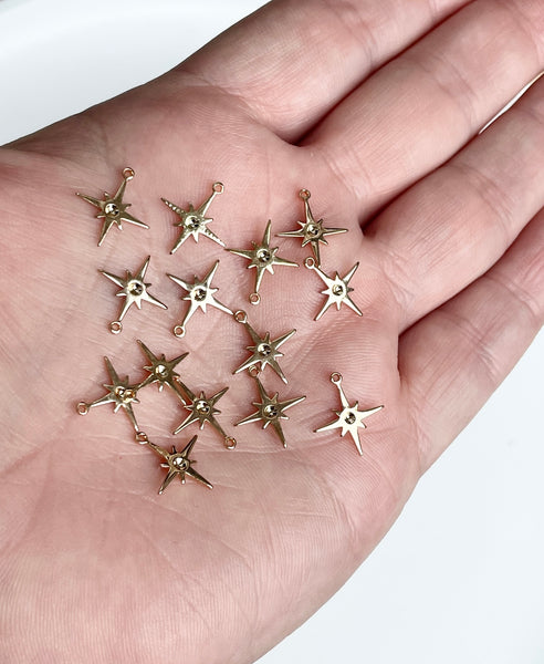 Small gold plated star charm connectors x 10 pieces