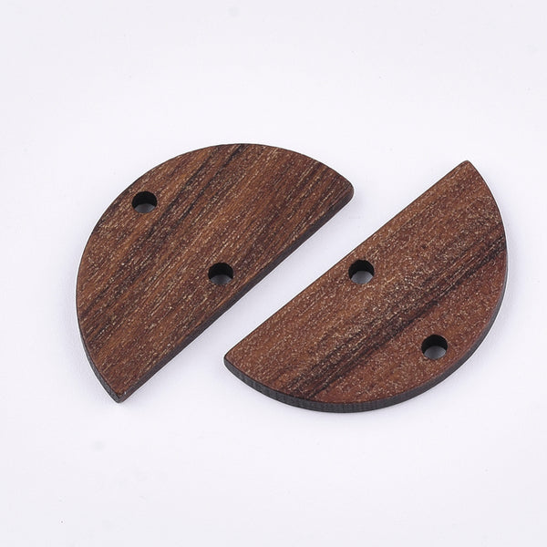 Walnut wood semi circle charms/connectors x 4 pieces